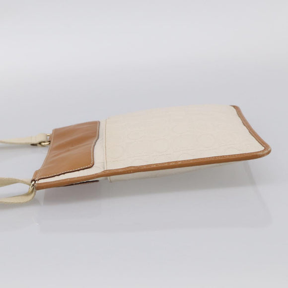 Salvatore Ferragamo Gancini Shoulder Bag Leather White Brown Auth BA16913