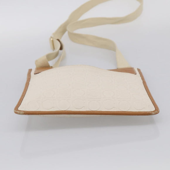 Salvatore Ferragamo Gancini Shoulder Bag Leather White Brown Auth BA16913