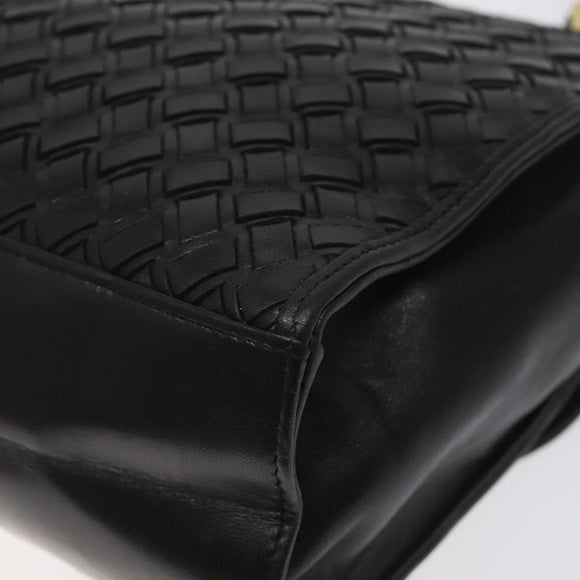 BALLY Hand Bag Leather Black Gold Auth BA1692