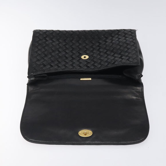 BALLY Hand Bag Leather Black Gold Auth BA1692