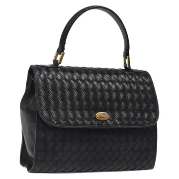 BALLY Hand Bag Leather Black Gold Auth BA1692