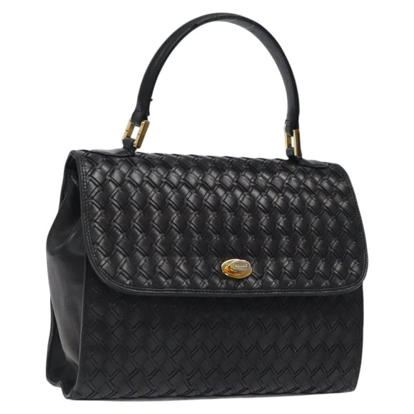 BALLY Hand Bag Leather Black Gold Auth BA1692