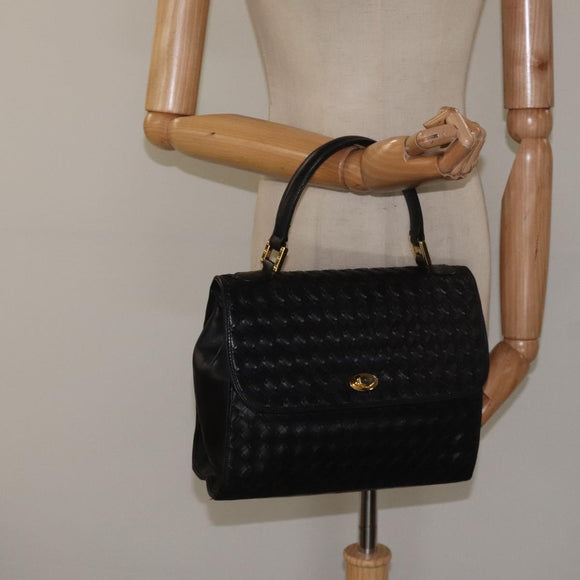 BALLY Hand Bag Leather Black Gold Auth BA1692