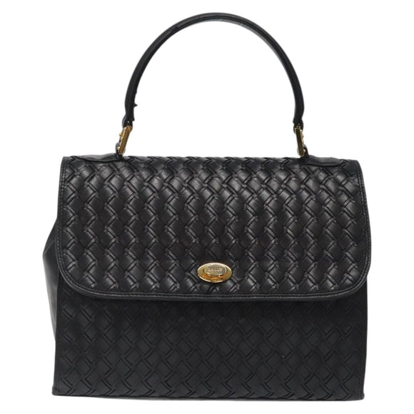 BALLY Hand Bag Leather Black Gold Auth BA1692
