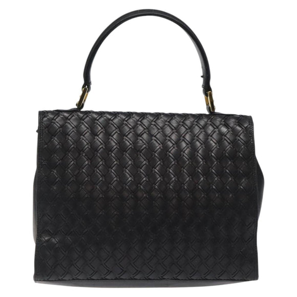 BALLY Hand Bag Leather Black Gold Auth BA1692