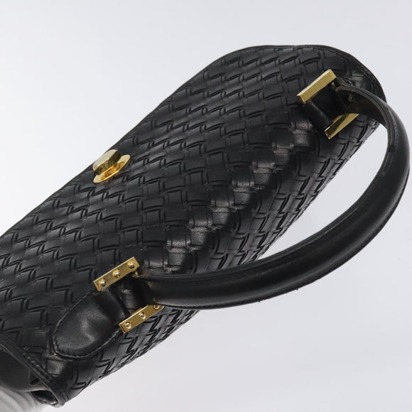 BALLY Hand Bag Leather Black Gold Auth BA1692