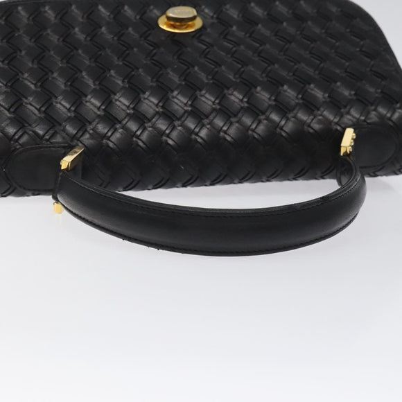 BALLY Hand Bag Leather Black Gold Auth BA1692