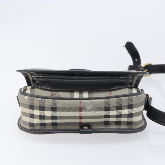Burberrys Nova Check Shoulder Bag PVC Leather Gray Gold Tone Auth BA16921