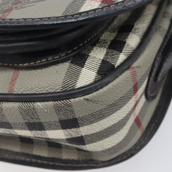Burberrys Nova Check Shoulder Bag PVC Leather Gray Gold Tone Auth BA16921
