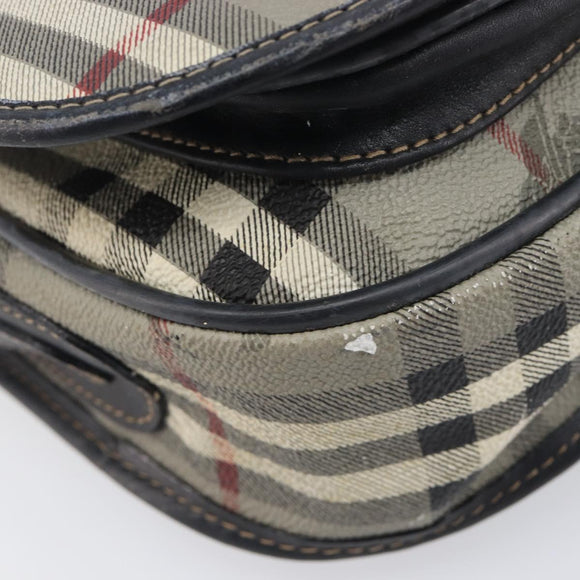 Burberrys Nova Check Shoulder Bag PVC Leather Gray Gold Tone Auth BA16921