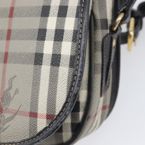 Burberrys Nova Check Shoulder Bag PVC Leather Gray Gold Tone Auth BA16921
