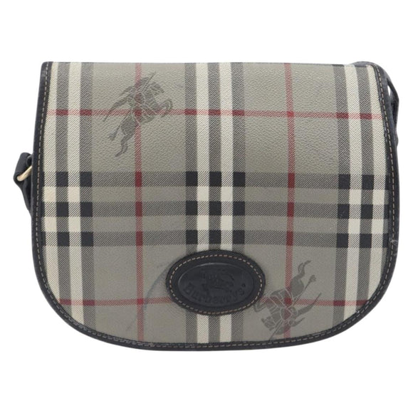 Burberrys Nova Check Shoulder Bag PVC Leather Gray Gold Tone Auth BA16921