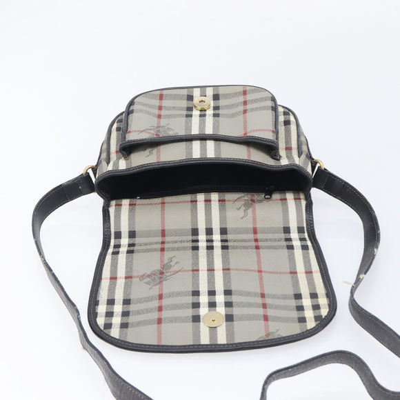 Burberrys Nova Check Shoulder Bag PVC Leather Gray Gold Tone Auth BA16921