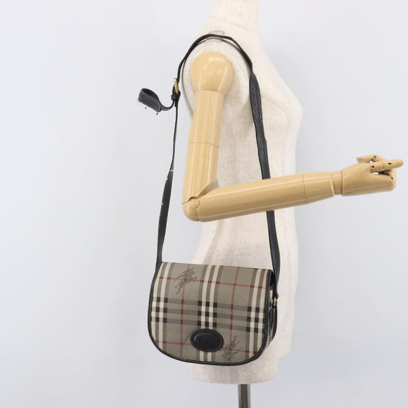 Burberrys Nova Check Shoulder Bag PVC Leather Gray Gold Tone Auth BA16921