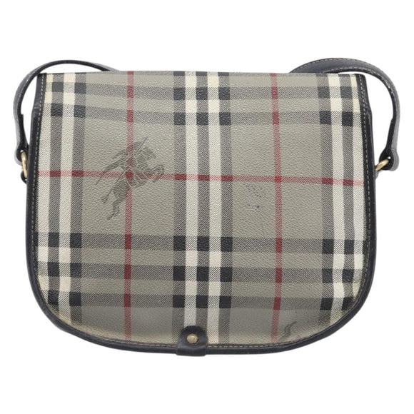Burberrys Nova Check Shoulder Bag PVC Leather Gray Gold Tone Auth BA16921