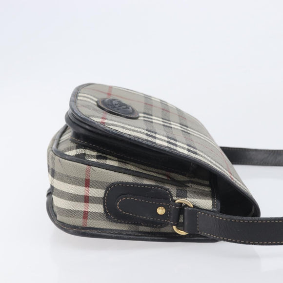 Burberrys Nova Check Shoulder Bag PVC Leather Gray Gold Tone Auth BA16921