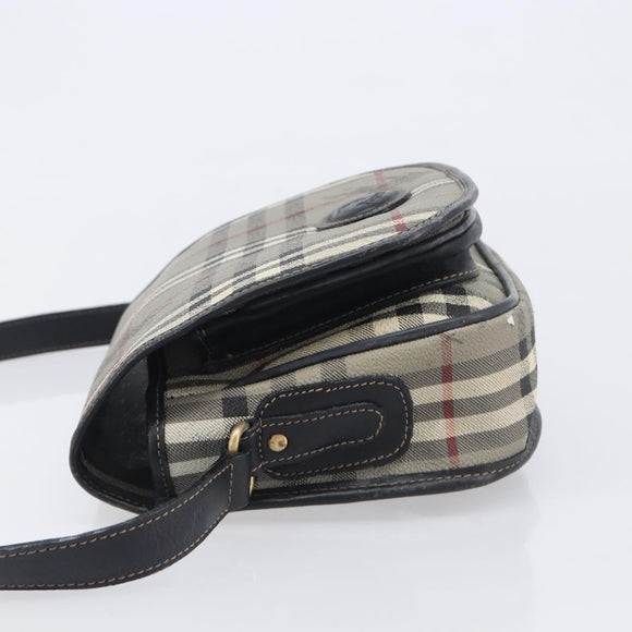 Burberrys Nova Check Shoulder Bag PVC Leather Gray Gold Tone Auth BA16921