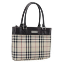 BURBERRY Nova Check Hand Bag Canvas Beige Silver Auth BA16924-1