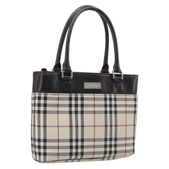 BURBERRY Nova Check Hand Bag Canvas Beige Silver Auth BA16924