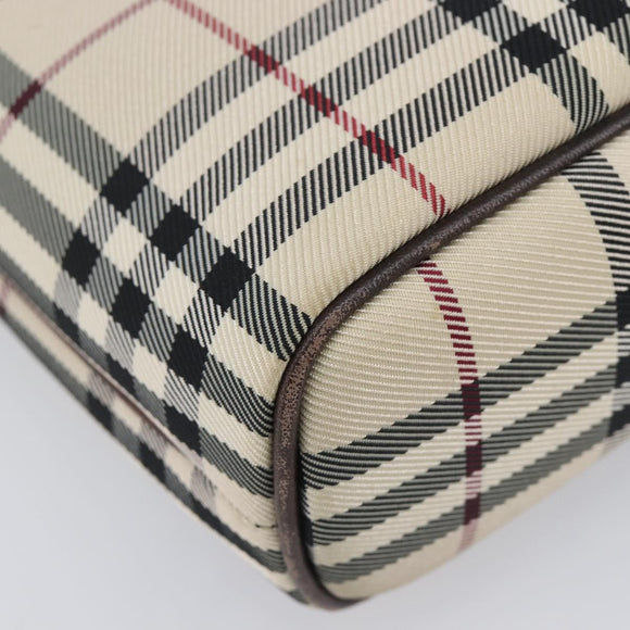 BURBERRY Nova Check Hand Bag Canvas Beige Silver Auth BA16924