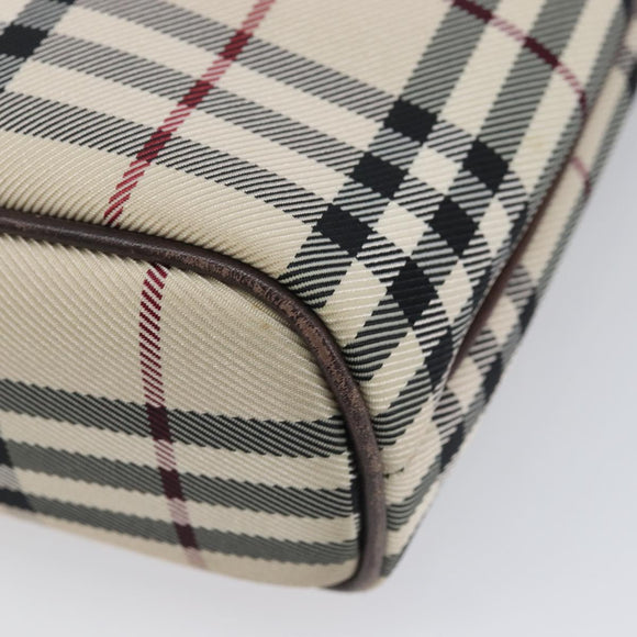 BURBERRY Nova Check Hand Bag Canvas Beige Silver Auth BA16924