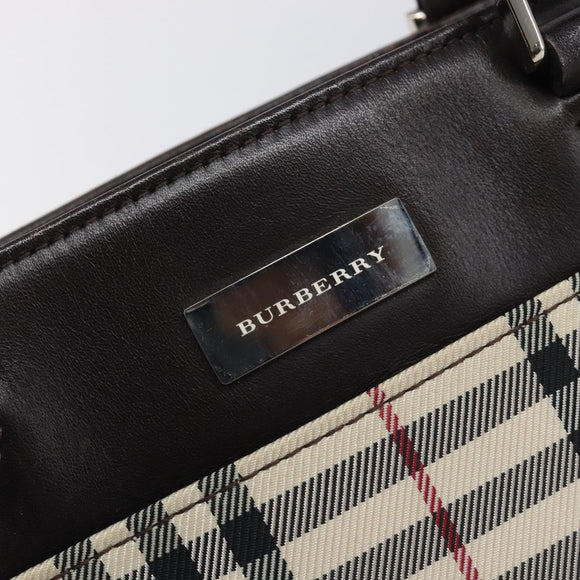 BURBERRY Nova Check Hand Bag Canvas Beige Silver Auth BA16924