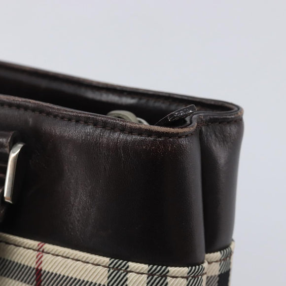 BURBERRY Nova Check Hand Bag Canvas Beige Silver Auth BA16924