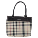 BURBERRY Nova Check Hand Bag Canvas Beige Silver Auth BA16924-2