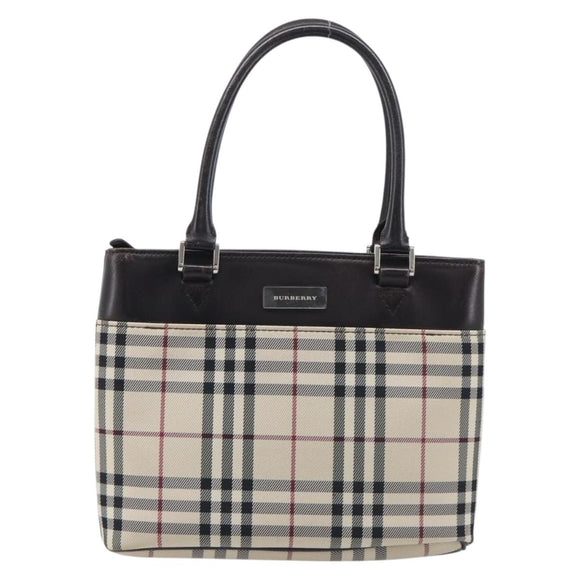BURBERRY Nova Check Hand Bag Canvas Beige Silver Auth BA16924