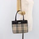 BURBERRY Nova Check Hand Bag Canvas Beige Silver Auth BA16924-24