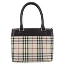 BURBERRY Nova Check Hand Bag Canvas Beige Silver Auth BA16924-3