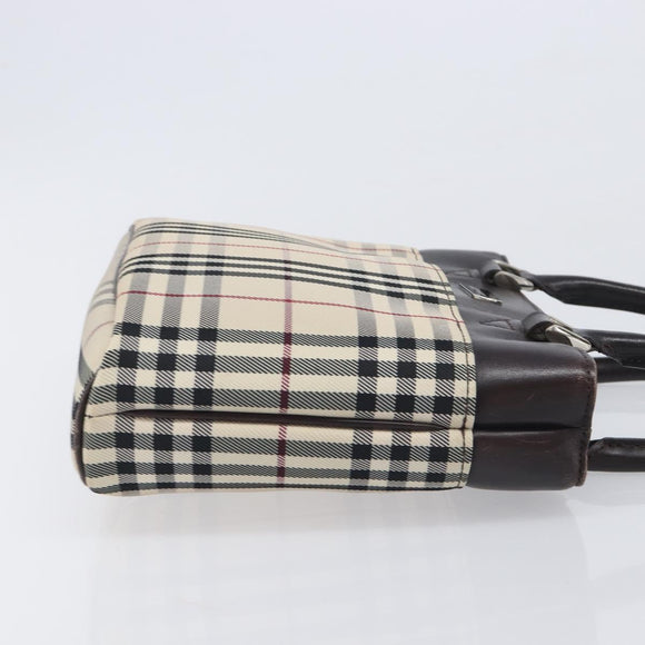 BURBERRY Nova Check Hand Bag Canvas Beige Silver Auth BA16924