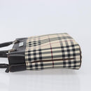 BURBERRY Nova Check Hand Bag Canvas Beige Silver Auth BA16924-5