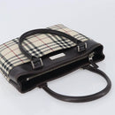 BURBERRY Nova Check Hand Bag Canvas Beige Silver Auth BA16924-6