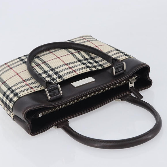 BURBERRY Nova Check Hand Bag Canvas Beige Silver Auth BA16924