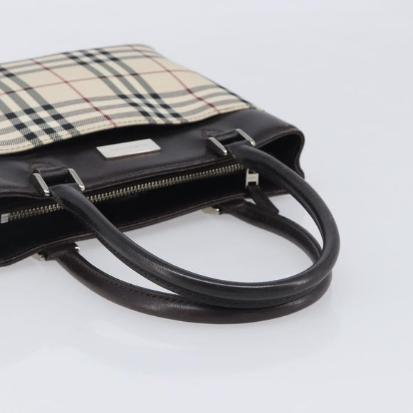 BURBERRY Nova Check Hand Bag Canvas Beige Silver Auth BA16924
