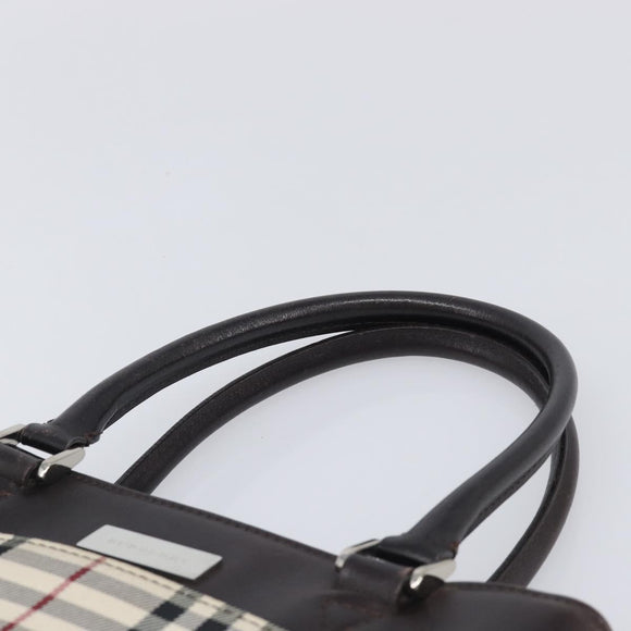 BURBERRY Nova Check Hand Bag Canvas Beige Silver Auth BA16924