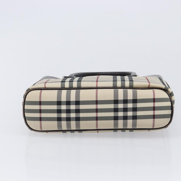 BURBERRY Nova Check Hand Bag Canvas Beige Silver Auth BA16924