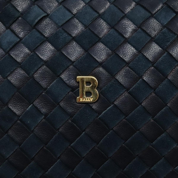 BALLY Shoulder Bag Leather Navy Gold Auth BA1693