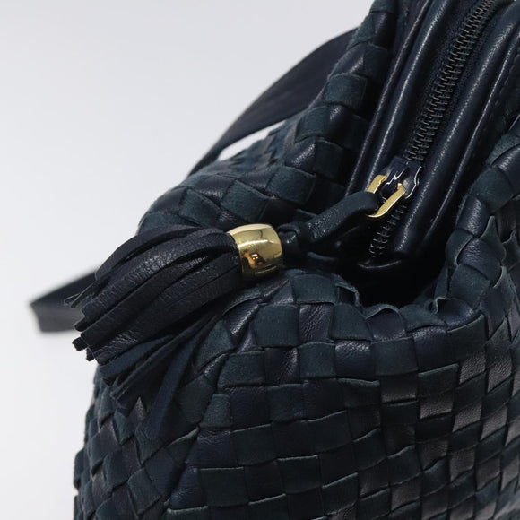 BALLY Shoulder Bag Leather Navy Gold Auth BA1693