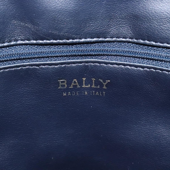 BALLY Shoulder Bag Leather Navy Gold Auth BA1693