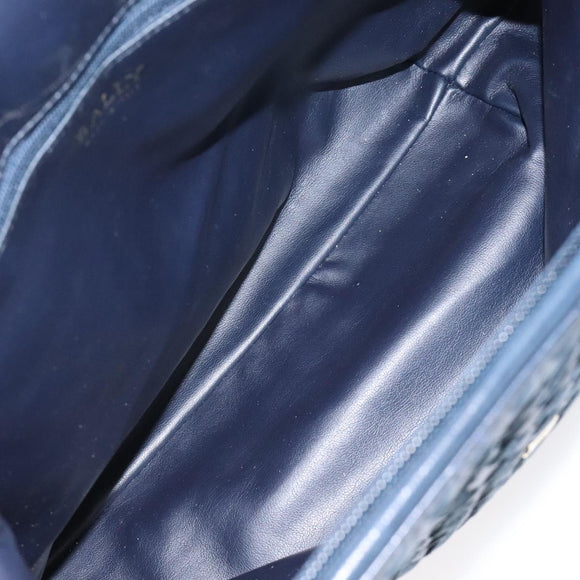 BALLY Shoulder Bag Leather Navy Gold Auth BA1693