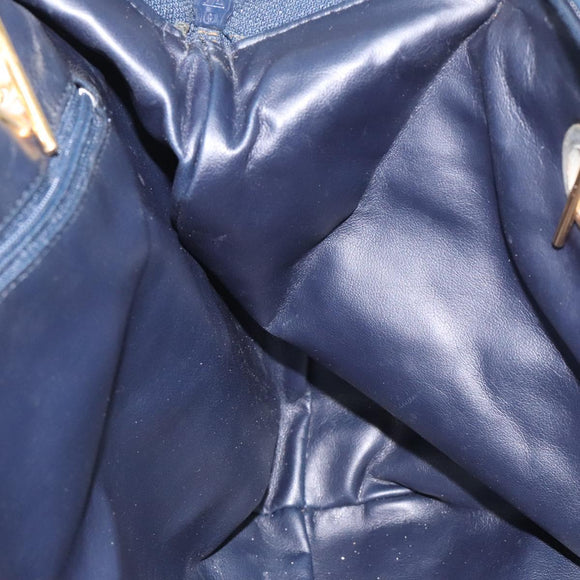 BALLY Shoulder Bag Leather Navy Gold Auth BA1693