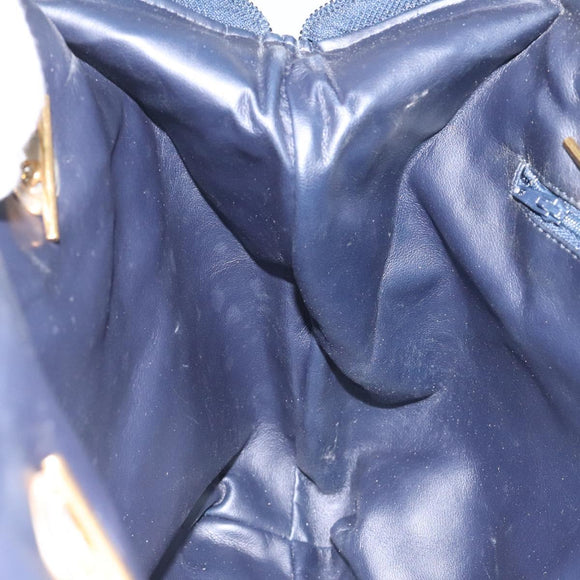 BALLY Shoulder Bag Leather Navy Gold Auth BA1693