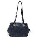 BALLY Shoulder Bag Leather Navy Gold Auth BA1693-2