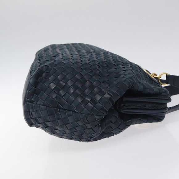 BALLY Shoulder Bag Leather Navy Gold Auth BA1693