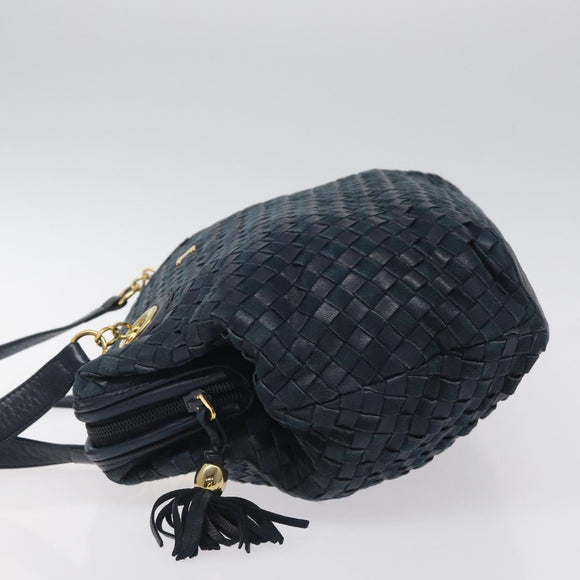 BALLY Shoulder Bag Leather Navy Gold Auth BA1693