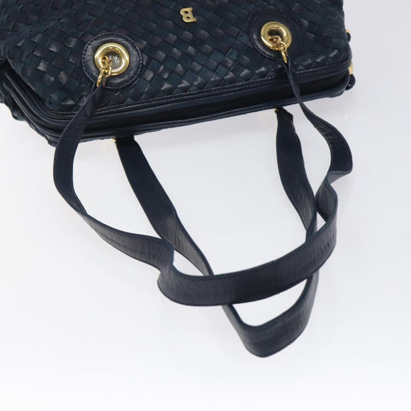 BALLY Shoulder Bag Leather Navy Gold Auth BA1693