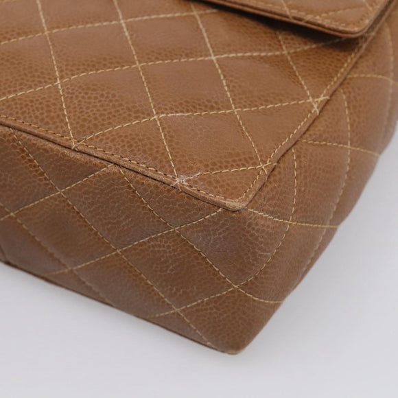 CHANEL Matelasse Shoulder Bag Caviar Skin Brown Gold Tone CC Auth BA16932V