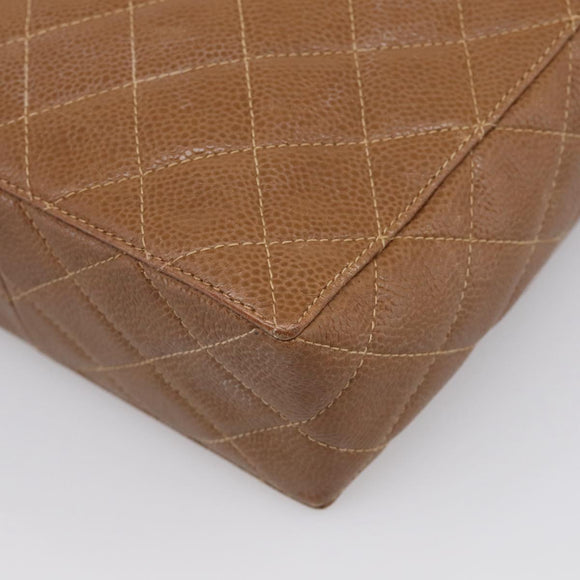 CHANEL Matelasse Shoulder Bag Caviar Skin Brown Gold Tone CC Auth BA16932V